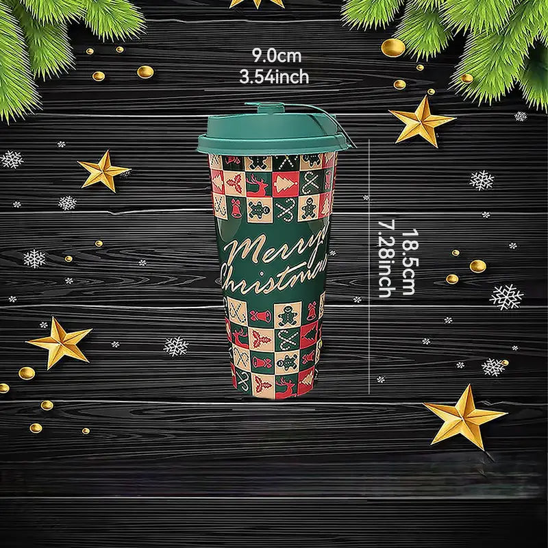 Daugkartinio naudojimo puodelis Kalėdoms su dangteliu ir šiaudeliu