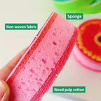 Trijų sluoksnių indų plovimo kempinė su vaisių raštu