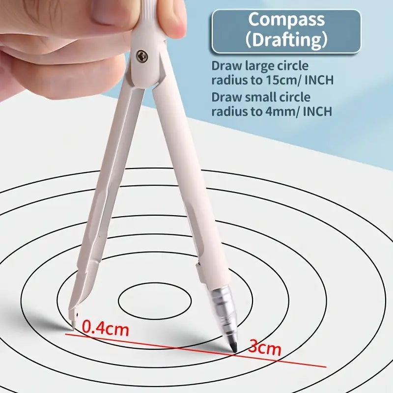 Tikslus braižymo kompasas su įmontuotu pieštuku.