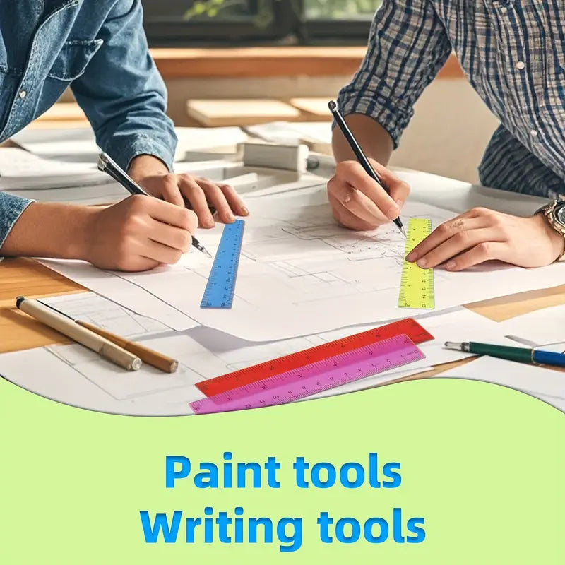 Skaidrios spalvotos plastikinės liniuotės su tikslia skale – 15 cm