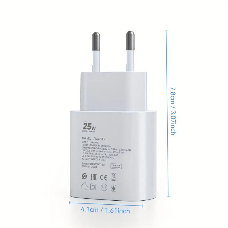 25W itin greitasis įkroviklis 2 viename USB A + C