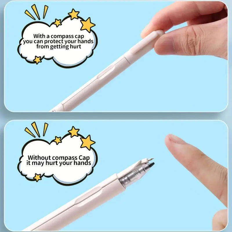 Tikslus braižymo kompasas su įmontuotu pieštuku.