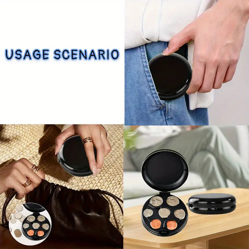 Kompaktiška plastikinė dėžutė monetoms susidėti