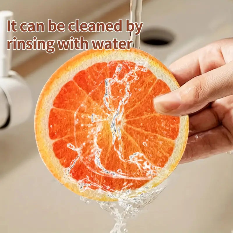 Trijų sluoksnių indų plovimo kempinė su vaisių raštu