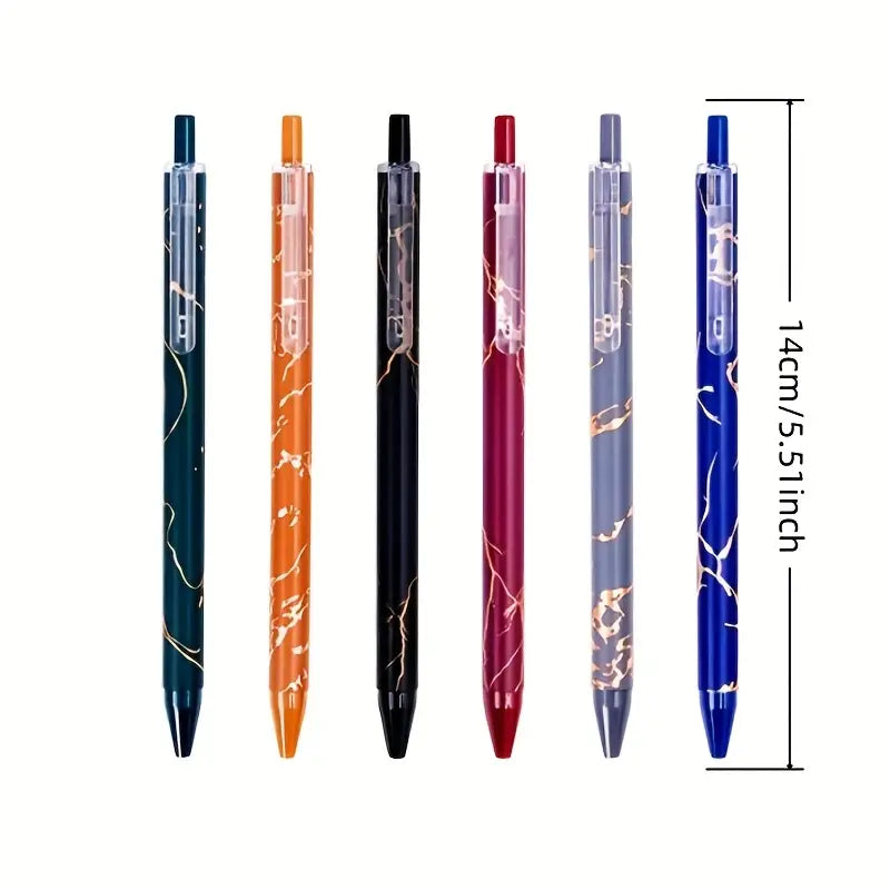 0,7 mm mėlyni geliniai rašikliai su auksine tekstūruota korpuso danga, skirti mokymuisi ir biuro darbui.