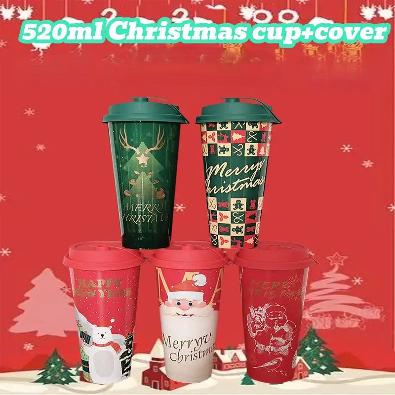 Daugkartinio naudojimo puodelis Kalėdoms su dangteliu ir šiaudeliu