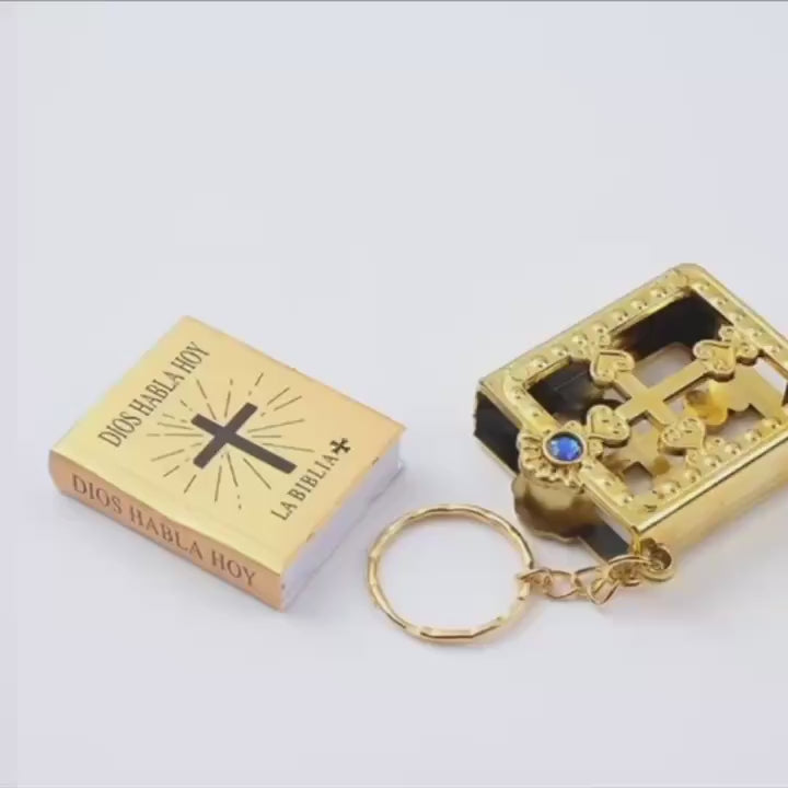 Miniatiūrinis Biblijos pakabukas su nuimamu raktų žiedu